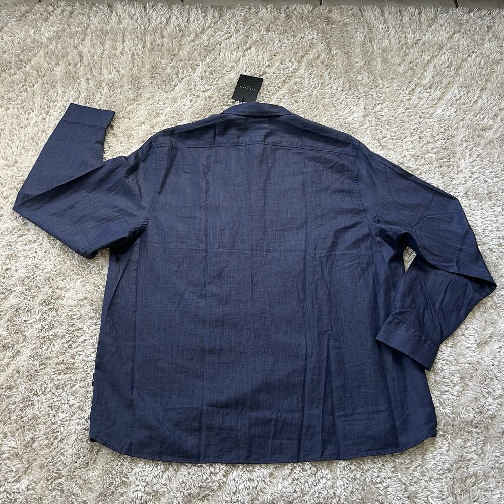 Ted Baker Button Up Linen Shirt Men Size 7 Navy Slim Fit Long Sleeves $160 NEW - Picture 10 of 10